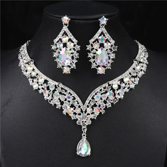 Elegant Rhinestone Necklace & Earrings Set