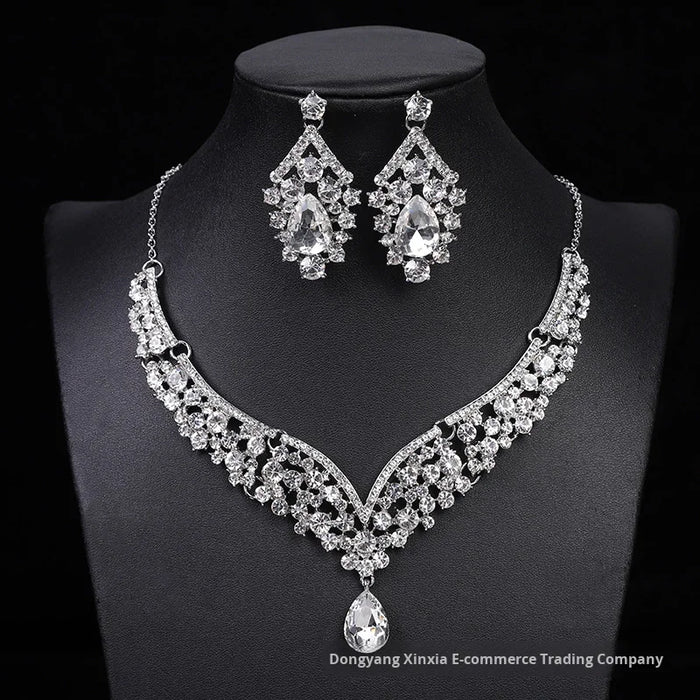 Elegant Rhinestone Necklace & Earrings Set