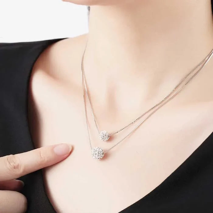 Elegant Silver Double Crystal Necklace