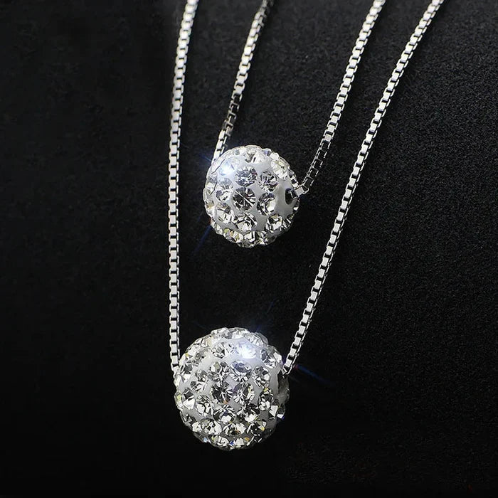 Elegant Silver Double Crystal Necklace