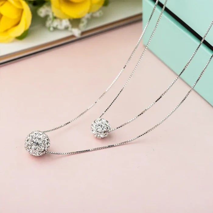Elegant Silver Double Crystal Necklace