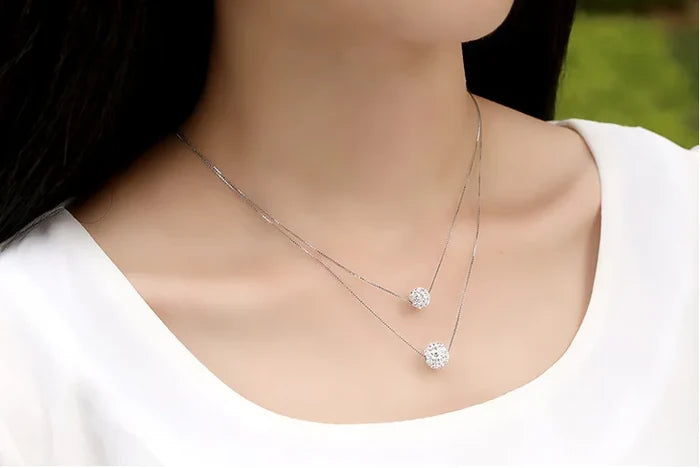 Elegant Silver Double Crystal Necklace