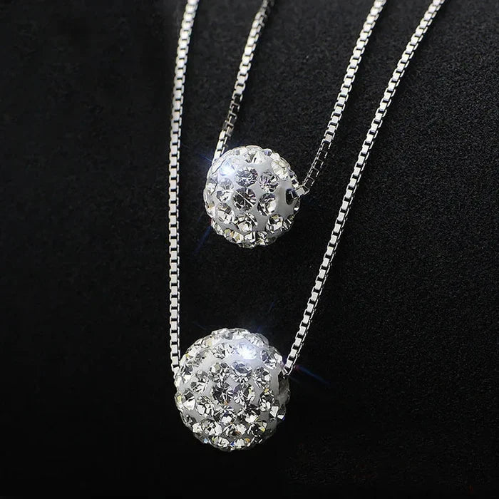 Elegant Silver Double Crystal Necklace