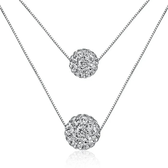 Elegant Silver Double Crystal Necklace