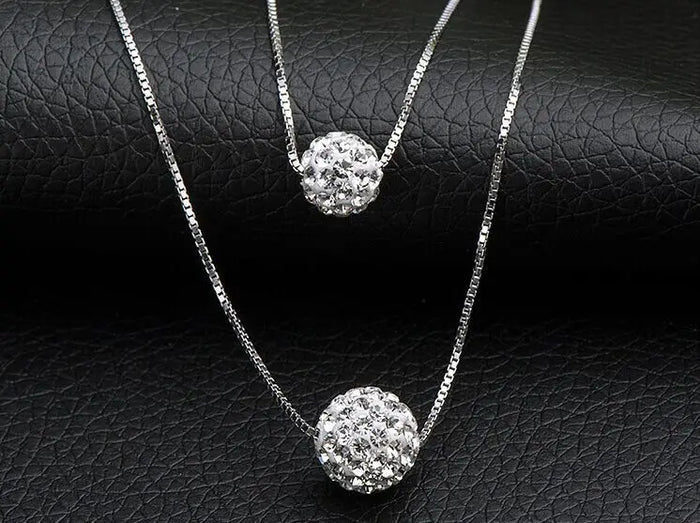 Elegant Silver Double Crystal Necklace