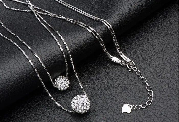 Elegant Silver Double Crystal Necklace