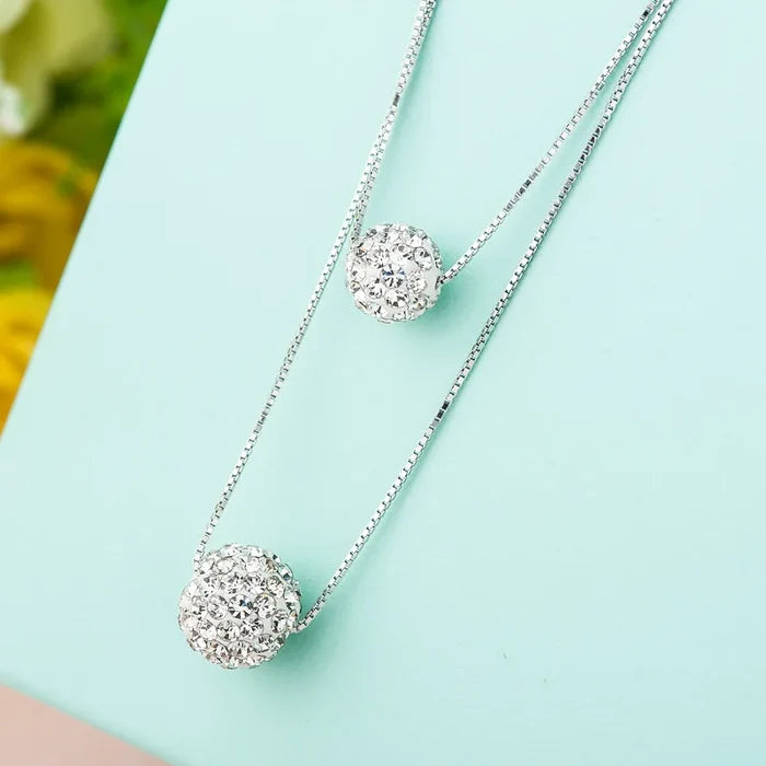 Elegant Silver Double Crystal Necklace