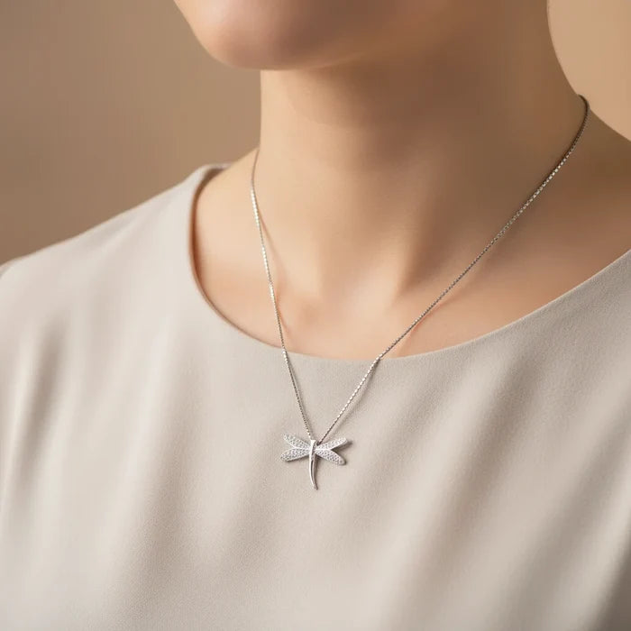 Elegant Silver Dragonfly Pendant Necklace