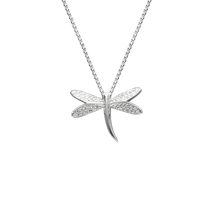Elegant Silver Dragonfly Pendant Necklace