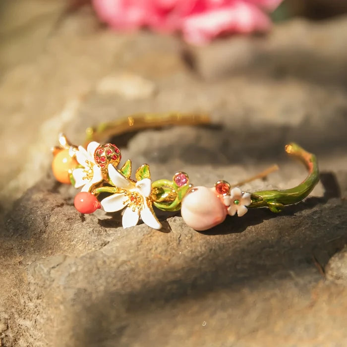Elegant Strawberry Flower Enamel Bracelet