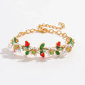 Elegant Strawberry Flower Enamel Bracelet
