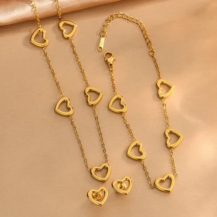 Elegant Titanium Heart Necklace Set - Non-fading & Versatile