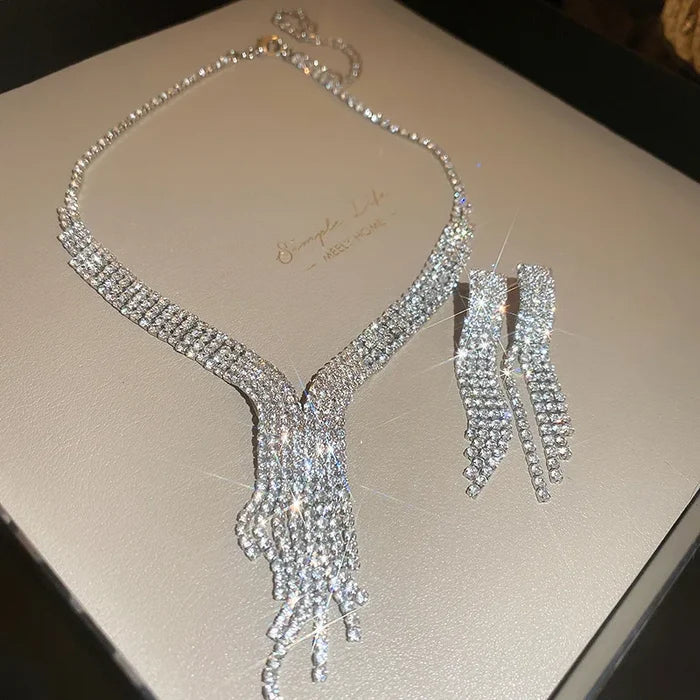 Elegant Water Drop Tassel Necklace & Earrings Set