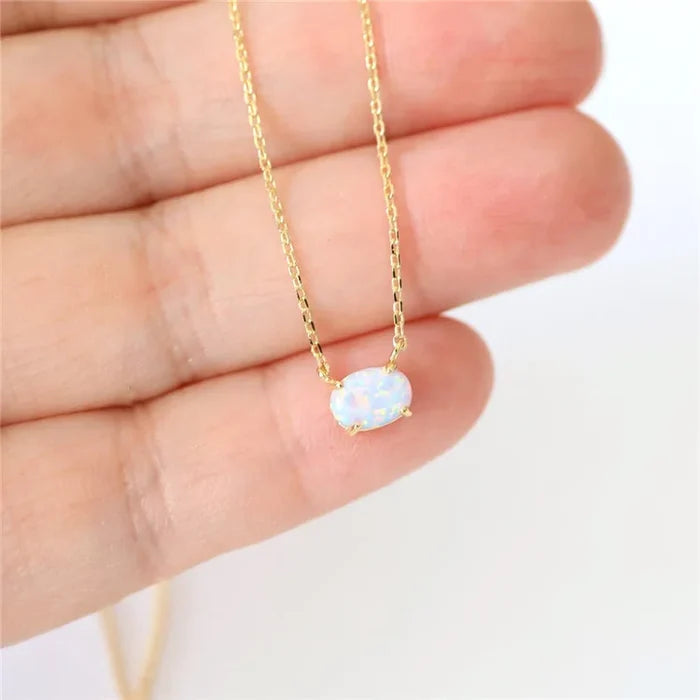 Elegant White Opal Pendant Necklace - Sterling Silver