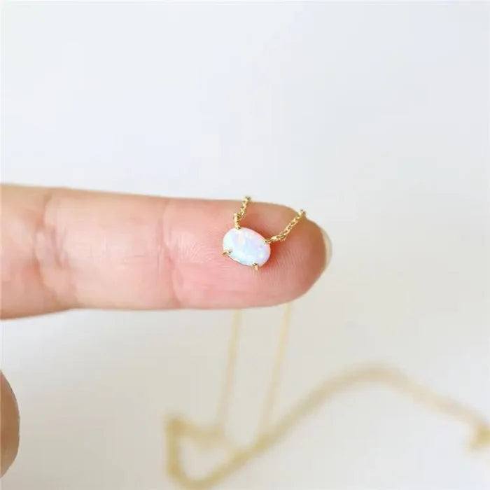 Elegant White Opal Pendant Necklace - Sterling Silver