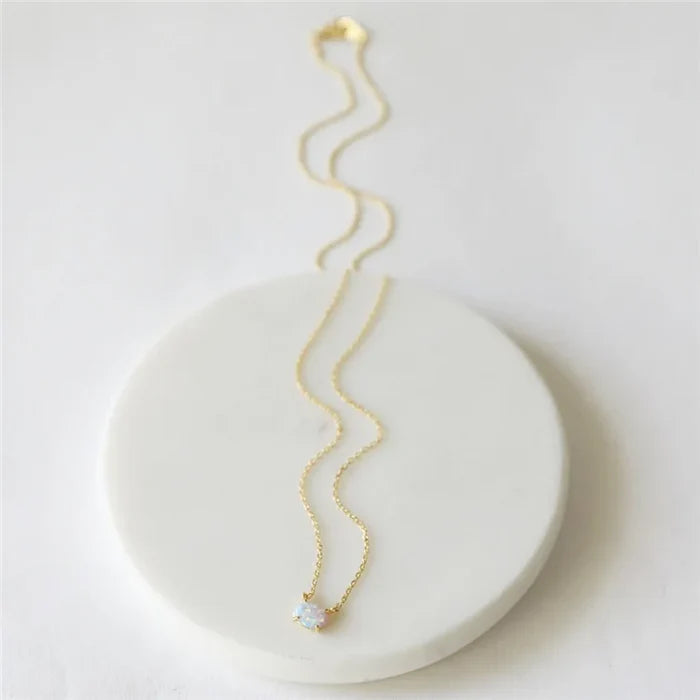 Elegant White Opal Pendant Necklace - Sterling Silver