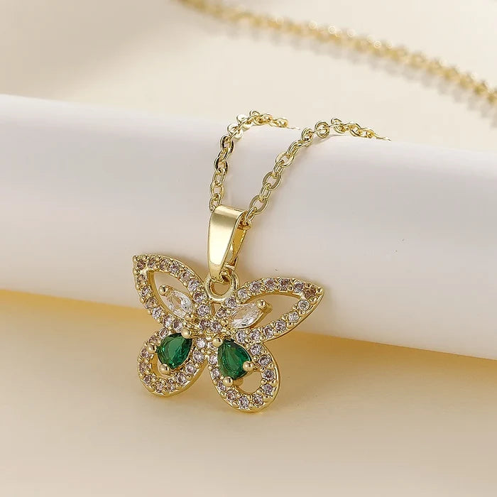 Elegant Zircon Butterfly Pendant Necklace