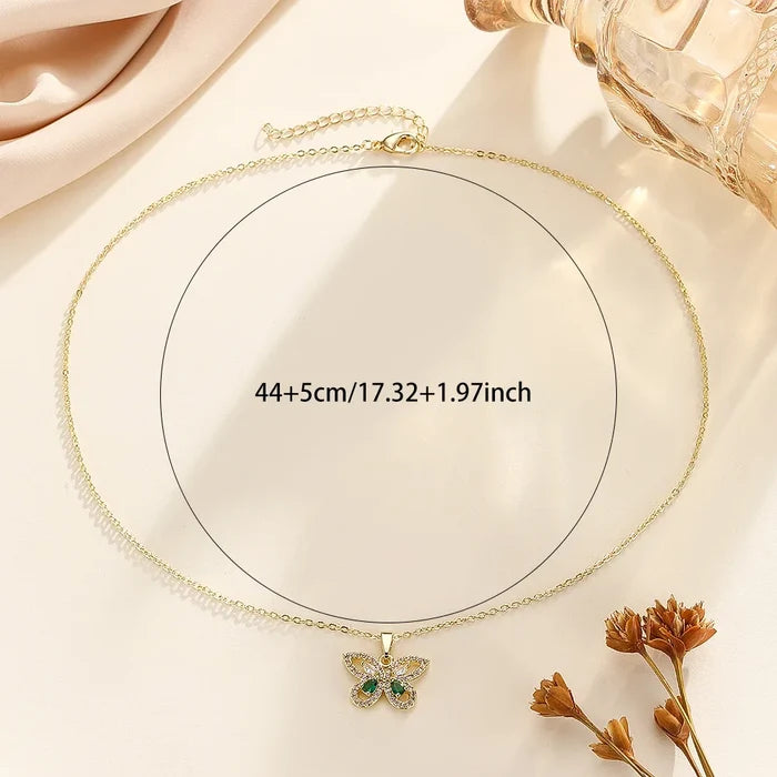 Elegant Zircon Butterfly Pendant Necklace