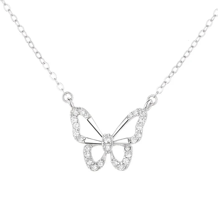 Elegant Zircon Butterfly Sterling Silver Necklace