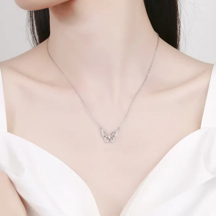 Elegant Zircon Butterfly Sterling Silver Necklace