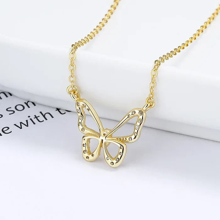 Elegant Zircon Butterfly Sterling Silver Necklace