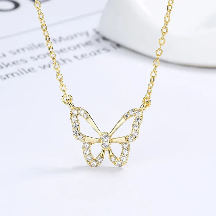 Elegant Zircon Butterfly Sterling Silver Necklace