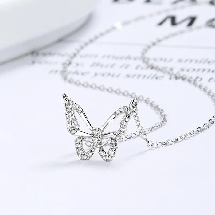 Elegant Zircon Butterfly Sterling Silver Necklace