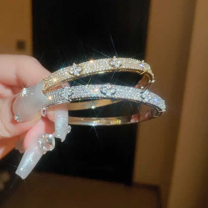 Elegant Zircon Copper Flower Bracelets for Women