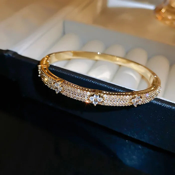 Elegant Zircon Copper Flower Bracelets for Women