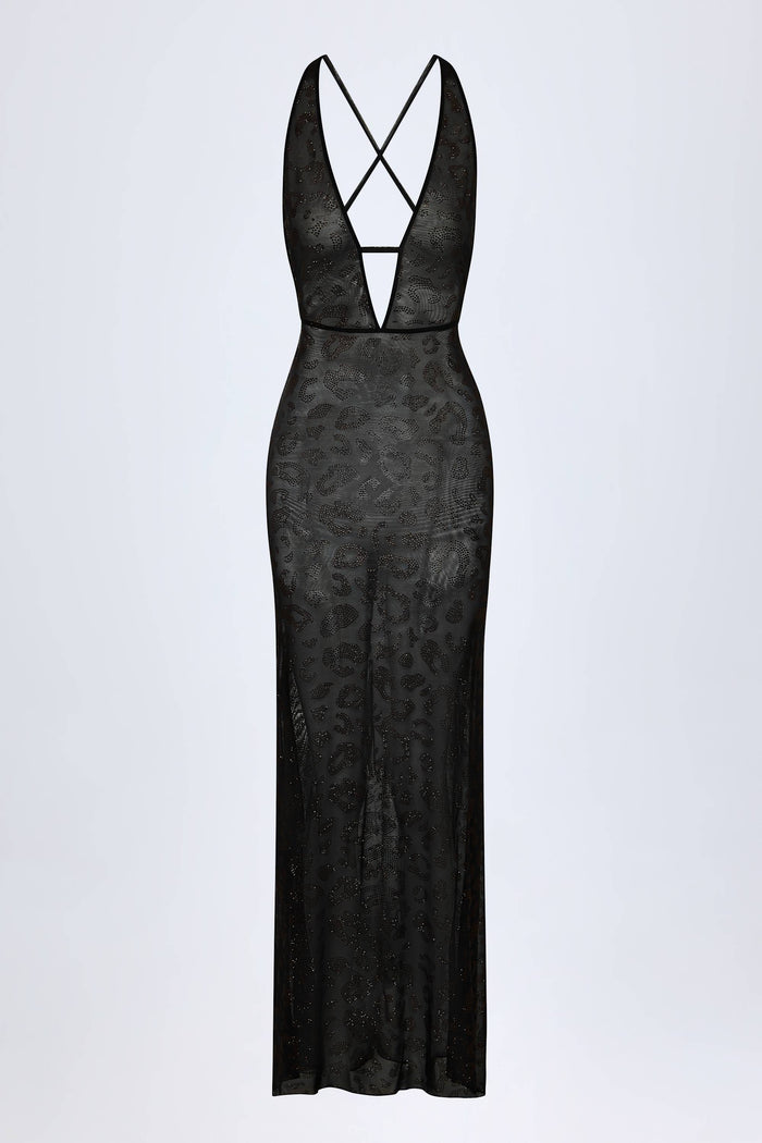 Embellished Backless Maxi Dress in Black