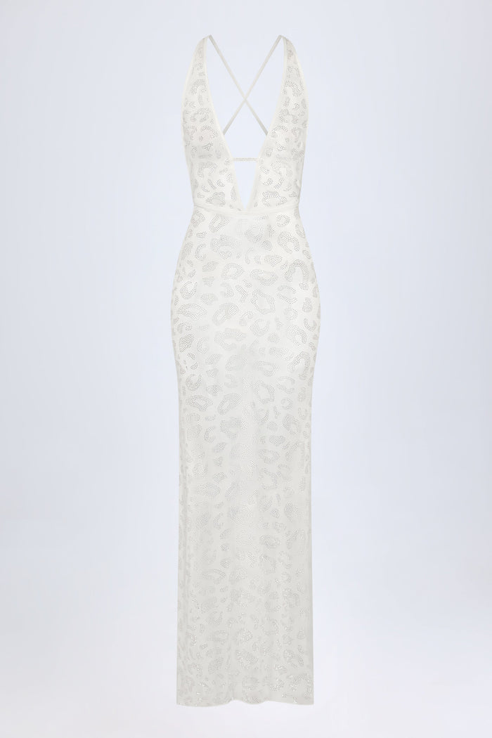 Embellished Backless Maxi Dress in White
