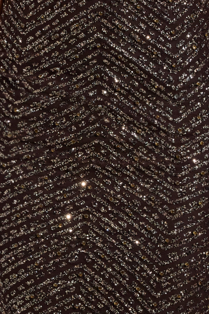 Embellished Scoop-Neck Thigh-Split Maxi Dress in Brown