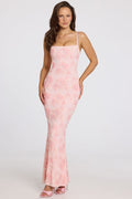 Embellished Square-Neck Maxi Dress in Soft Pink Ombre