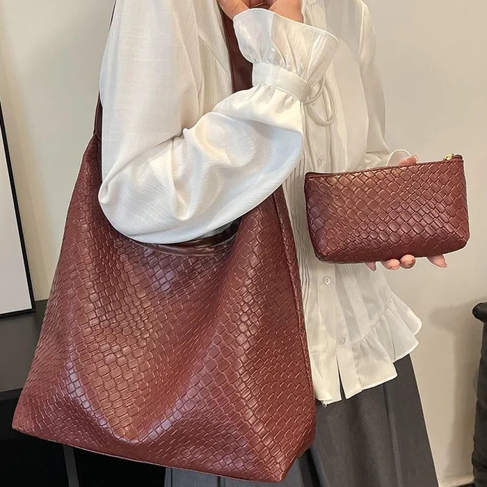 Embossed Pu Leather Big Capacity Women Tote Handbags with Hasps