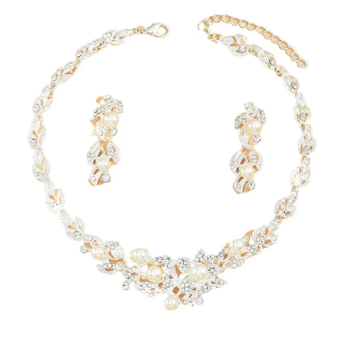 Exquisite Pearl & Rhinestone Bridal Jewelry Set