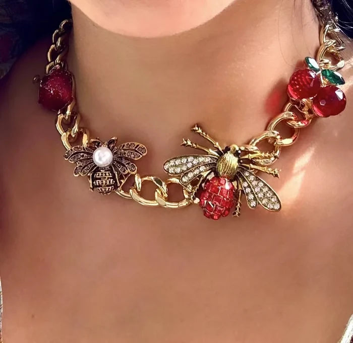Exquisite Retro Insect Fruit Charm Necklace Set