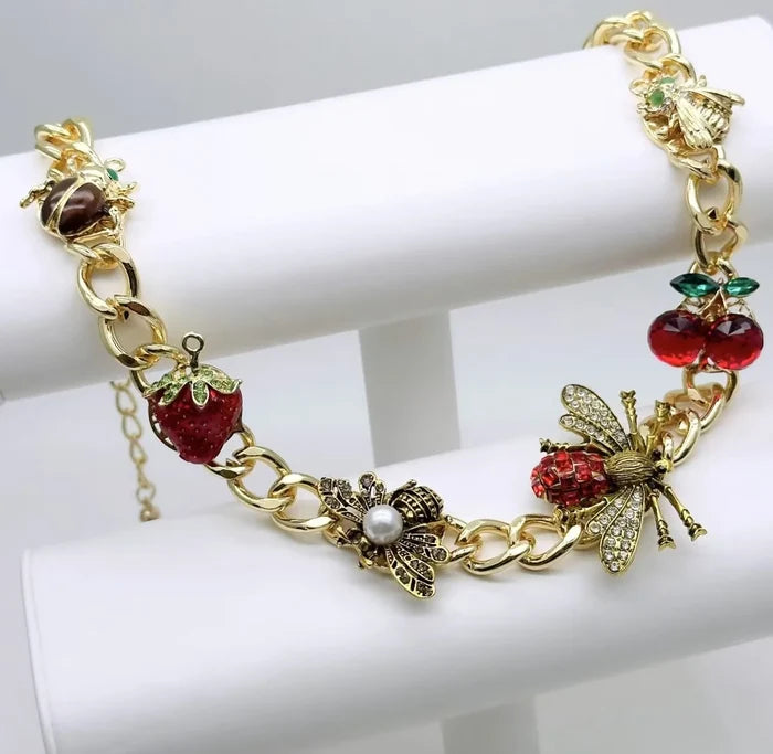 Exquisite Retro Insect Fruit Charm Necklace Set