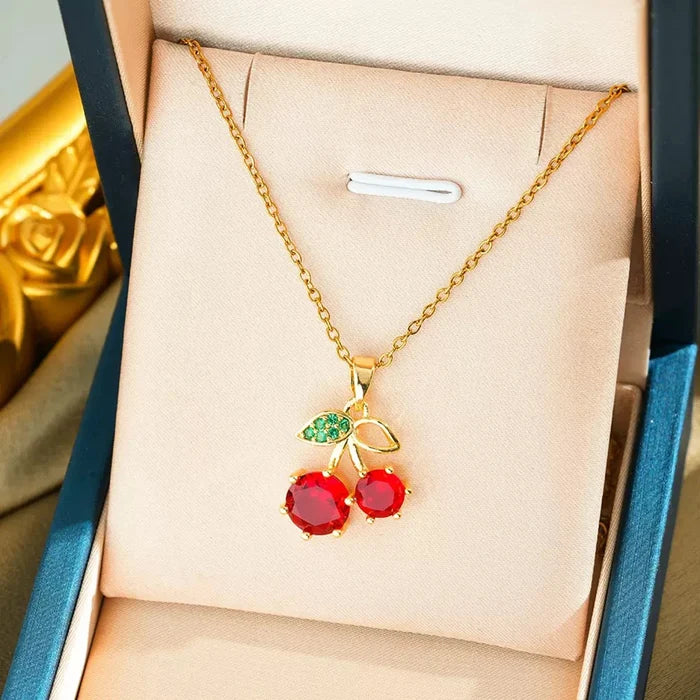 Fadeless Cherry Zircon Allergy-Free Pendant Necklace