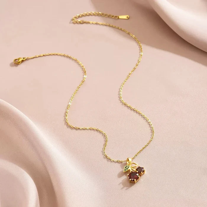 Fadeless Cherry Zircon Allergy-Free Pendant Necklace