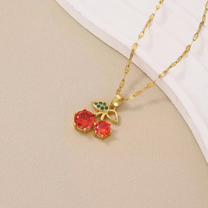 Fadeless Cherry Zircon Allergy-Free Pendant Necklace