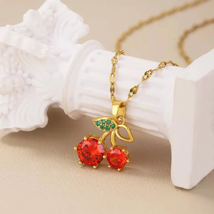 Fadeless Cherry Zircon Allergy-Free Pendant Necklace