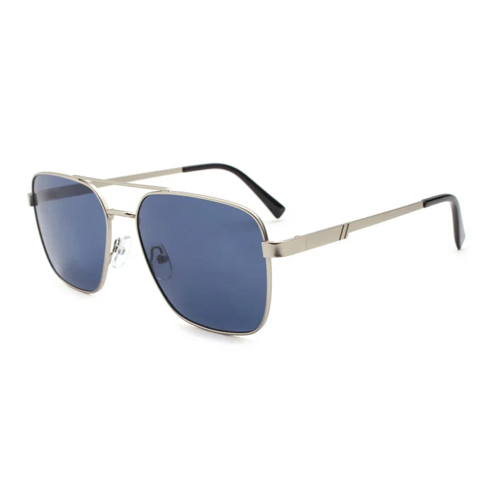 Fashion Sunglasses with Silver Grey Metal Frame Square Blue Lens UV