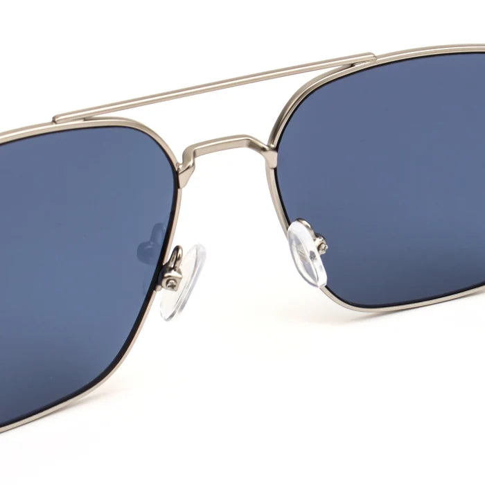 Fashion Sunglasses with Silver Grey Metal Frame Square Blue Lens UV