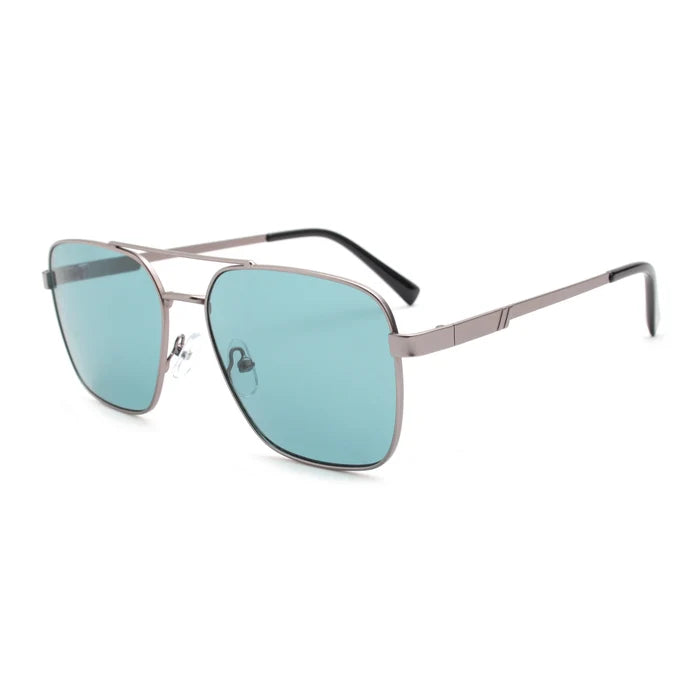 Fashion Sunglasses with Silver Grey Metal Frame Square Blue Lens UV