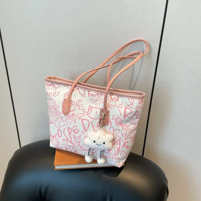 Fashionable Large Capacity Women's Graffiti Zipper Shoulder Bag
