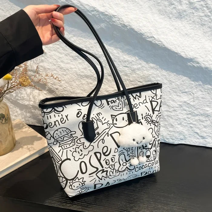 Fashionable Large Capacity Women's Graffiti Zipper Shoulder Bag