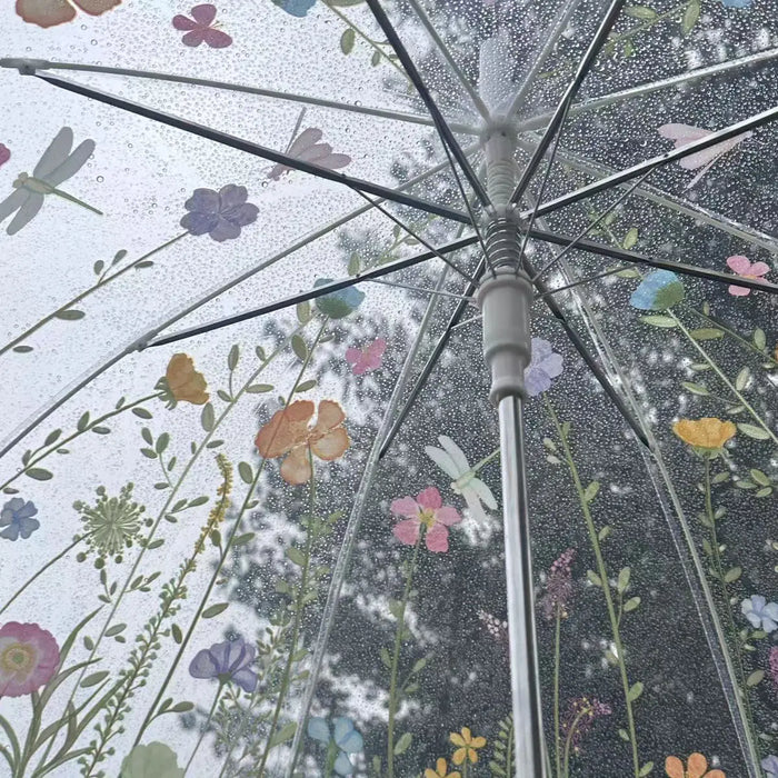 Flower POE Transparent Straight Long-handled 8 Ribs Outdoor Rainy Umbrella