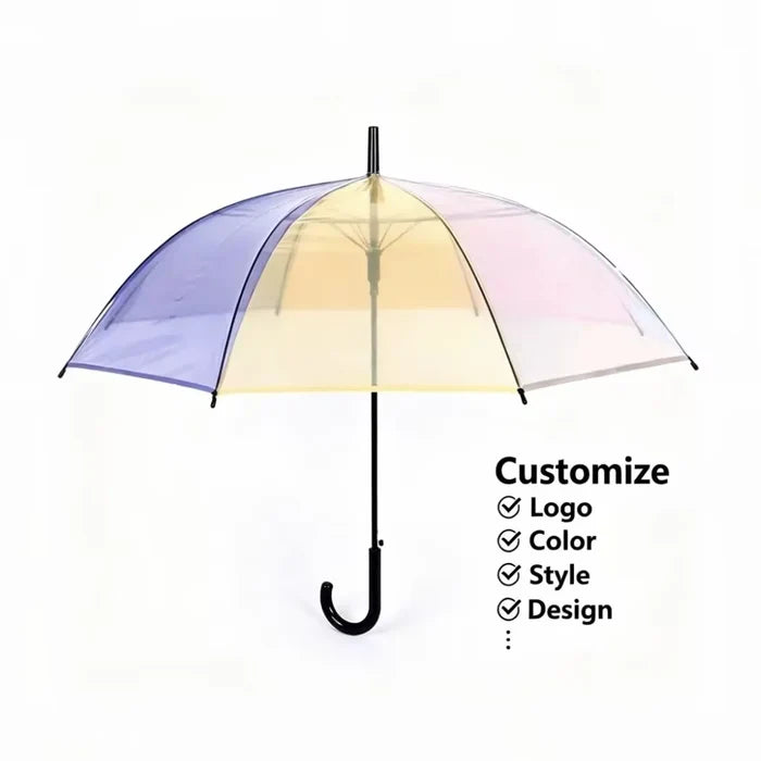 Flower POE Transparent Straight Long-handled 8 Ribs Outdoor Rainy Umbrella
