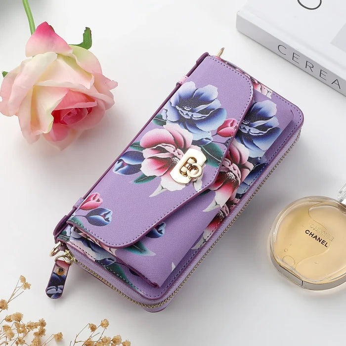 POLA Flowers Painted RFID Protection Wallet Large Capacity for iPhone
