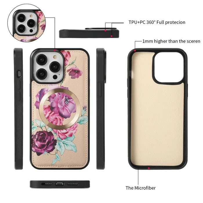 POLA Flowers Painted RFID Protection Wallet Large Capacity for iPhone